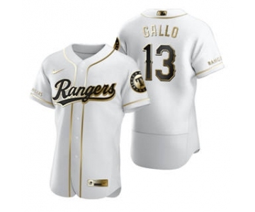 Men's Nike Texas Rangers #13 Joey Gallo White 2020 Authentic Golden Edition Baseball Jersey