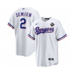 Men's Texas Rangers #2 Marcus Semien 2023 White World Series Stitched Baseball Jersey