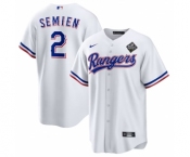 Men's Texas Rangers #2 Marcus Semien 2023 White World Series Stitched Baseball Jersey