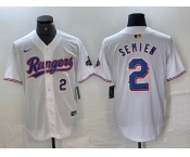 Men's Texas Rangers #2 Marcus Semien Number White 2023 World Series Champions Cool Base Jersey