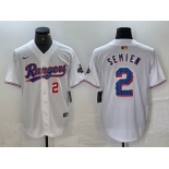 Men's Texas Rangers #2 Marcus Semien Number White 2023 World Series Champions Cool Base Jerseys