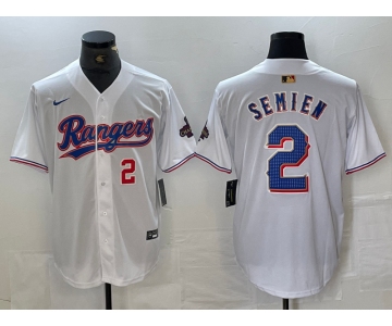 Men's Texas Rangers #2 Marcus Semien Number White 2023 World Series Champions Cool Base Jerseys