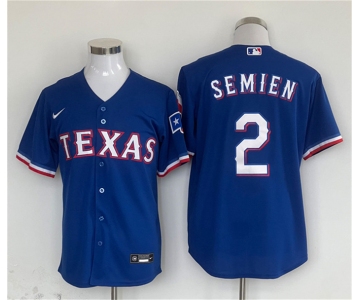 Men's Texas Rangers #2 Marcus Semien Royal With Patch Cool Base Stitched Baseball Jersey