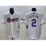 Men's Texas Rangers #2 Marcus Semien White 2023 World Series Champions Cool Base Jersey