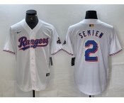 Men's Texas Rangers #2 Marcus Semien White 2023 World Series Champions Cool Base Jersey