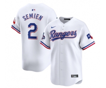 Men's Texas Rangers #2 Marcus Semien White 2023 World Series Champions Stitched Baseball Jersey