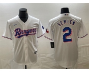 Men's Texas Rangers #2 Marcus Semien White With Patch Cool Base Stitched Baseball Jersey