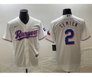 Men's Texas Rangers #2 Marcus Semien White With Patch Cool Base Stitched Baseball Jersey