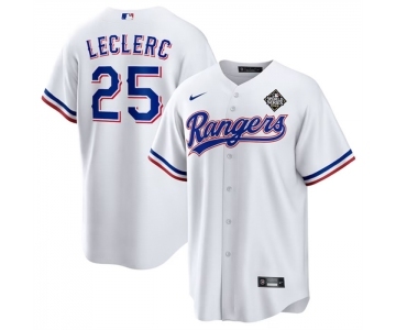 Men's Texas Rangers #25 José Leclerc White 2023 World Series Stitched Baseball Jersey