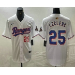 Men's Texas Rangers #25 Jose Leclerc Number White 2024 Gold Collection Limited Cool Base Jersey