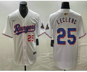 Men's Texas Rangers #25 Jose Leclerc Number White 2024 Gold Collection Limited Cool Base Jersey