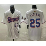 Men's Texas Rangers #25 Jose Leclerc Number White 2024 Gold Collection Limited Cool Base Jerseys