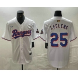 Men's Texas Rangers #25 Jose Leclerc White 2024 Gold Collection Limited Cool Base Jersey