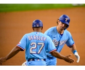 Men's Texas Rangers #27 Tony Beasley Light Blue Cool Base Stitched Baseball Jersey