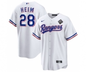 Men's Texas Rangers #28 Jonah Heim 2023 White World Series Stitched Baseball Jersey