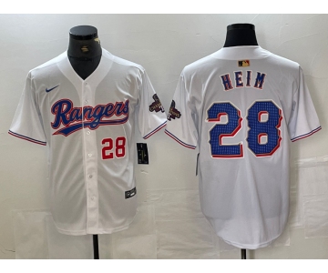 Men's Texas Rangers #28 Jonah Heim Number White 2023 World Series Champions Cool Base Jersey