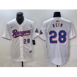 Men's Texas Rangers #28 Jonah Heim Number White 2023 World Series Champions Cool Base Jerseys