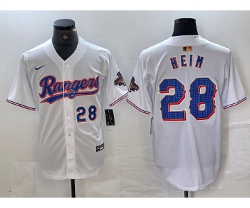 Men's Texas Rangers #28 Jonah Heim Number White 2023 World Series Champions Cool Base Jerseys