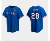 Men's Texas Rangers #28 Jonah Heim Royal 2023 World Series Stitched Baseball Jersey