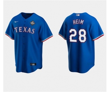 Men's Texas Rangers #28 Jonah Heim Royal 2023 World Series Stitched Baseball Jersey