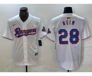 Men's Texas Rangers #28 Jonah Heim White 2023 World Series Champions Cool Base Jersey