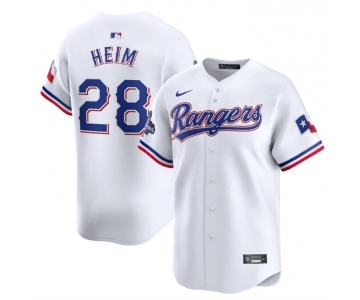 Men's Texas Rangers #28 Jonah Heim White 2023 World Series Champions Stitched Baseball Jersey