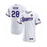 Men's Texas Rangers #28 Jonah Heim White 2023 World Series Flex Base Stitched Baseball Jersey