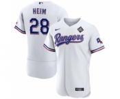 Men's Texas Rangers #28 Jonah Heim White 2023 World Series Flex Base Stitched Baseball Jersey