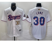 Men's Texas Rangers #30 Nathaniel Lowe Number White 2024 Gold Collection Limited Cool Base Jersey