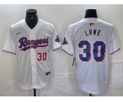 Men's Texas Rangers #30 Nathaniel Lowe Number White 2024 Gold Collection Limited Cool Base Jerseys