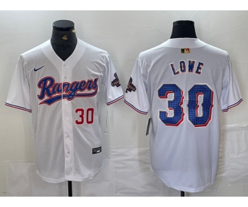 Men's Texas Rangers #30 Nathaniel Lowe Number White 2024 Gold Collection Limited Cool Base Jerseys