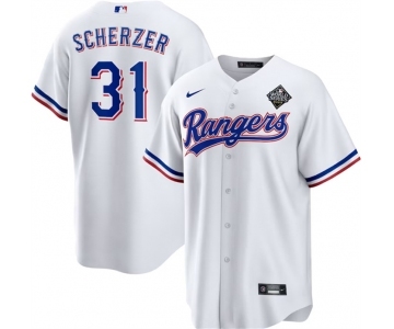 Men's Texas Rangers #31 Max Scherzer 2023 White World Series Stitched Baseball Jersey