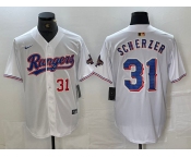 Men's Texas Rangers #31 Max Scherzer Number White 2023 World Series Champions Cool Base Jersey