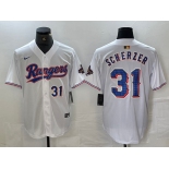 Men's Texas Rangers #31 Max Scherzer Number White 2023 World Series Champions Cool Base Jerseys