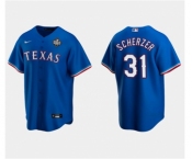 Men's Texas Rangers #31 Max Scherzer Royal 2023 World Series Stitched Baseball Jersey