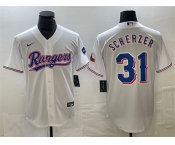 Men's Texas Rangers #31 Max Scherzer White With Patch Cool Base Stitched Baseball Jersey