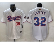 Men's Texas Rangers #32 Evan Carter Number White 2023 World Series Champions Cool Base Jersey