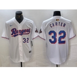 Men's Texas Rangers #32 Evan Carter Number White 2023 World Series Champions Cool Base Jerseys