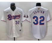 Men's Texas Rangers #32 Evan Carter Number White 2023 World Series Champions Cool Base Jerseys