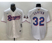 Men's Texas Rangers #32 Evan Carter White 2023 World Series Champions Cool Base Jersey