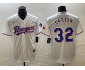 Men's Texas Rangers #32 Evan Carter White With Patch Cool Base Stitched Baseball Jersey