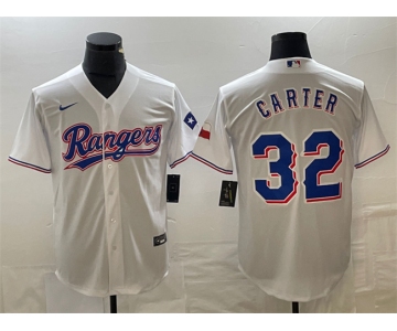 Men's Texas Rangers #32 Evan Carter White With Patch Cool Base Stitched Baseball Jersey