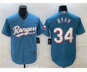 Men's Texas Rangers #34 Nolan Ryan Blue Cool Base Stitched Baseball Jersey