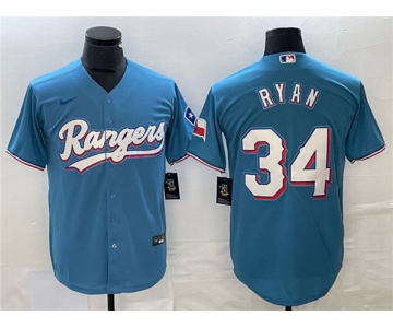 Men's Texas Rangers #34 Nolan Ryan Blue Cool Base Stitched Baseball Jersey