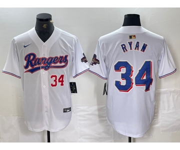 Men's Texas Rangers #34 Nolan Ryan Number White 2024 Gold Collection Limited Cool Base Jersey