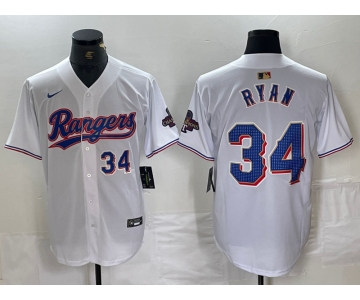 Men's Texas Rangers #34 Nolan Ryan Number White 2024 Gold Collection Limited Cool Base Jerseys