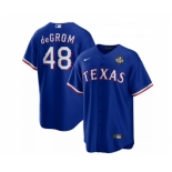 Men's Texas Rangers #48 Jacob DeGrom Royal 2023 World Series Cool Base Stitched Baseball Jersey