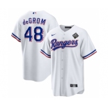 Men's Texas Rangers #48 Jacob DeGrom White 2023 World Series Cool Base Stitched Baseball Jersey