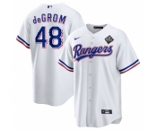 Men's Texas Rangers #48 Jacob DeGrom White 2023 World Series Cool Base Stitched Baseball Jersey