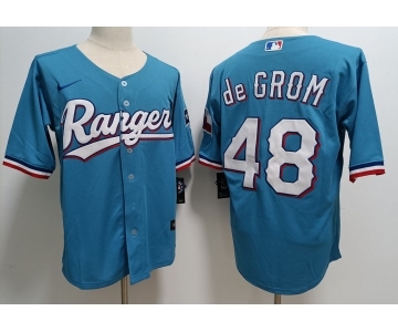 Men's Texas Rangers #48 Jacob deGrom Light Blue With Patch Cool Base Stitched Baseball Jersey